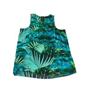 ANA Womens Tropical Print Blouse Top With Back Zipper Size L Sleeveless Sheer
